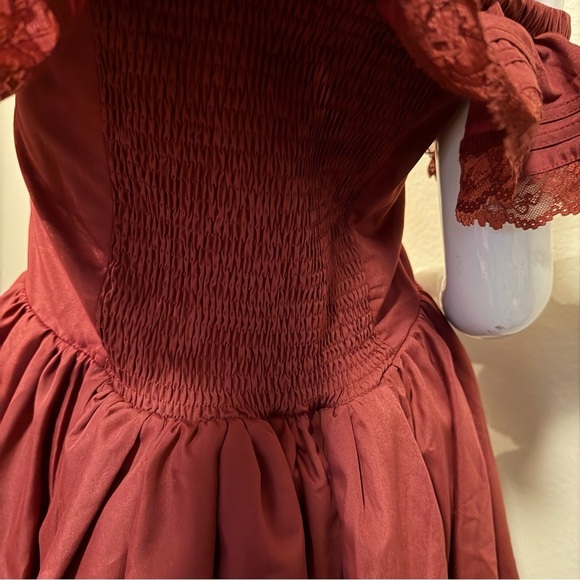 Shein Off-Shoulder Burgundy Dress with Lace Trim - Picture 7 of 10